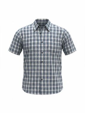 Men's Blue Eddie Bauer Plaid Short-Sleeve Button-Up Shirt